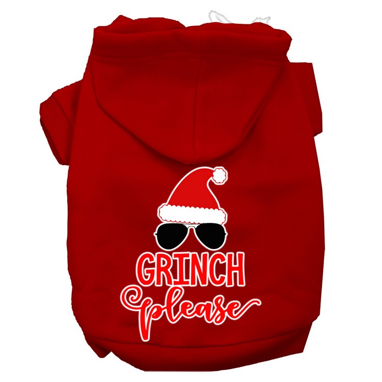 Grinch Please Screen Print Dog Hoodie Red XXXL